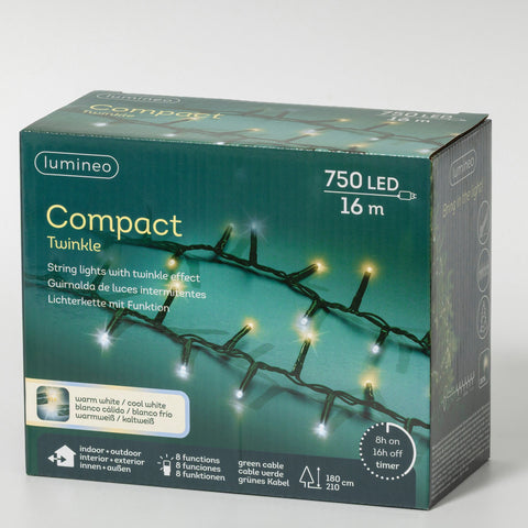 LED Lichterkette Compact 8 Leuchtmodi Outdoor grün 750 warmweiße & kaltweiße LED 1600cm