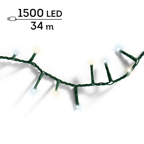 LED Lichterkette Compact 8 Leuchtmodi Outdoor grün 1500 warmweiße & kaltweiße LED 3400cm