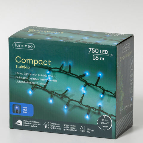 LED Lichterkette Compact 8 Leuchtmodi Outdoor grün 750 blaue LED 1600cm