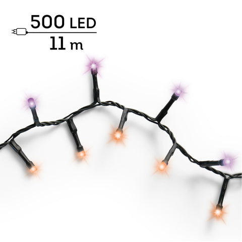 LED Lichterkette Compact 8 Leuchtmodi Outdoor schwarz 500 violette & orangene LED 1100cm