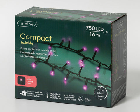 LED Lichterkette Compact 8 Leuchtmodi Outdoor grün 750 pinke LED 1600cm