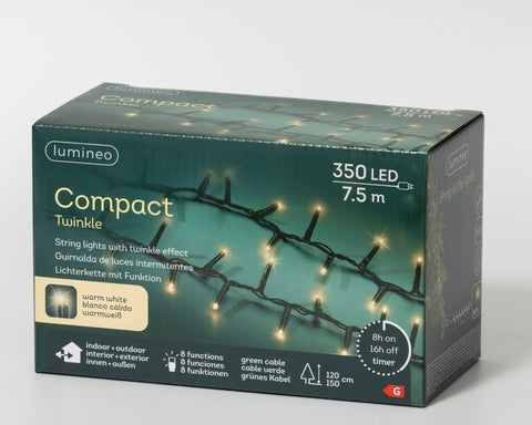 LED Lichterkette Compact 8 Leuchtmodi Outdoor grün 350 warmweiße LED 750cm