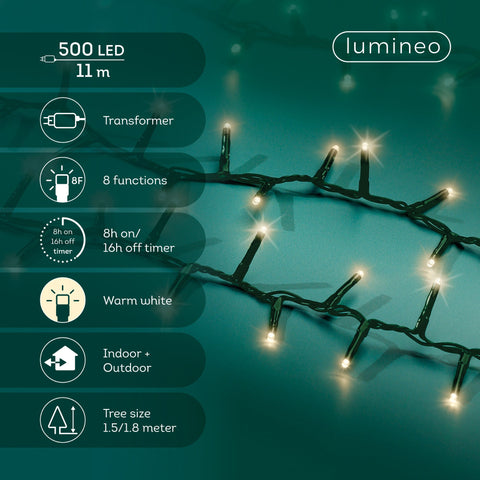 LED Lichterkette Compact 8 Leuchtmodi Outdoor grün 500 warmweiße LED 1100cm