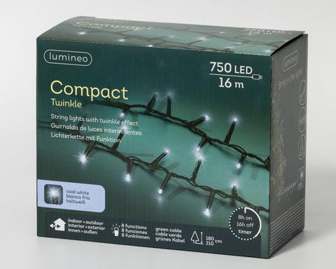 LED Lichterkette Compact 8 Leuchtmodi Outdoor grün 750 kaltweiße LED 1600cm