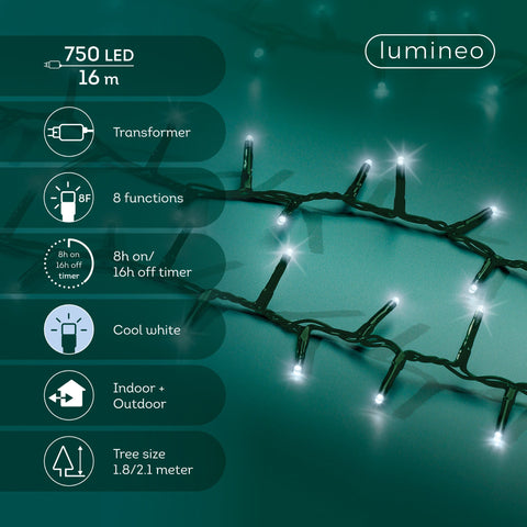 LED Lichterkette Compact 8 Leuchtmodi Outdoor grün 750 kaltweiße LED 1600cm