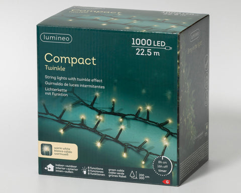 LED Lichterkette Compact 8 Leuchtmodi Outdoor grün 1000 warmweiße LED 2250cm