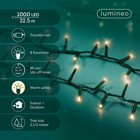 LED Lichterkette Compact 8 Leuchtmodi Outdoor grün 1000 warmweiße LED 2250cm