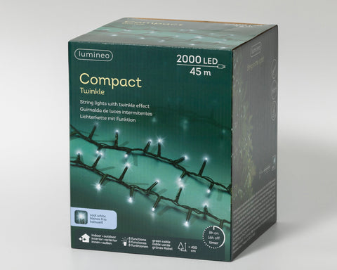 LED Lichterkette Compact 8 Leuchtmodi Outdoor grün 2000 kaltweiße LED 4500cm