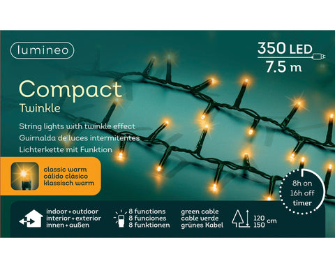 LED Lichterkette Compact 8 Leuchtmodi Outdoor grün 350 klassischwarme LED 750cm