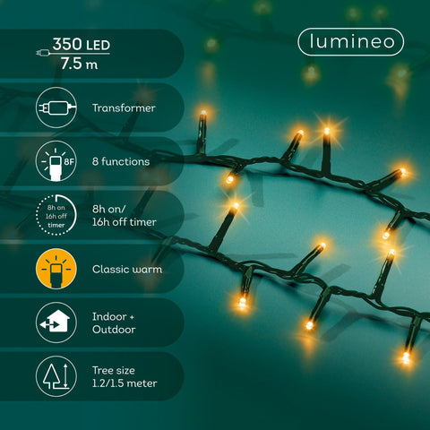 LED Lichterkette Compact 8 Leuchtmodi Outdoor grün 350 klassischwarme LED 750cm