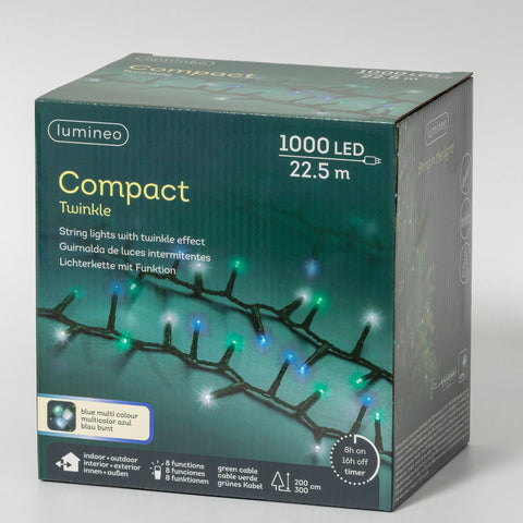 LED Lichterkette Compact 8 Leuchtmodi Outdoor grün 1000 bläuliche LED 2250cm