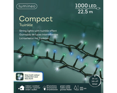 LED Lichterkette Compact 8 Leuchtmodi Outdoor grün 1000 bläuliche LED 2250cm