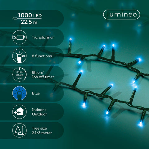 LED Lichterkette Compact 8 Leuchtmodi Outdoor grün 1000 blaue LED 2250cm