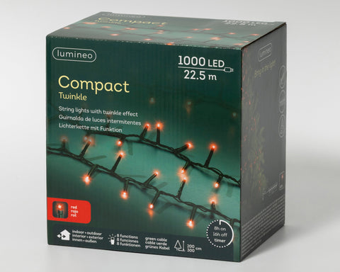 LED Lichterkette Compact 8 Leuchtmodi Outdoor grün 1000 rote LED 2250cm