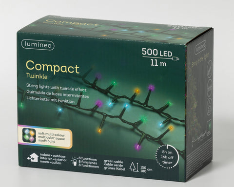 LED Lichterkette Compact 8 Leuchtmodi Outdoor grün 500 softbunte LED 1100cm