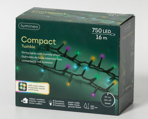LED Lichterkette Compact 8 Leuchtmodi Outdoor grün 750 softbunte LED 1600cm