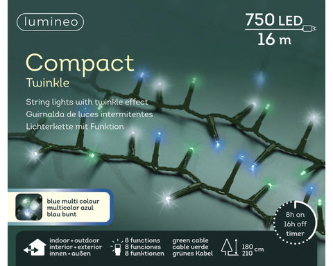 LED Lichterkette Compact 8 Leuchtmodi Outdoor grün 750 bläuliche LED 1600cm