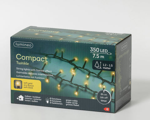 LED Lichterkette Compact 8 Leuchtmodi Outdoor grün 350 softgoldene LED 750cm
