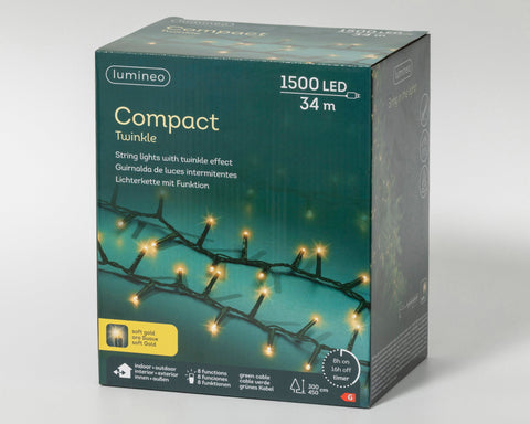 Led lichterkette compact mit 1500 softgoldenen led und grünem kabel, 8 funktion timer für outdoor nutzen