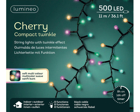 LED Cherrybeleuchtung 8 Leuchtmodi Outdoor schwarz 500 softbunte LED 1100cm