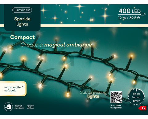 LED Lichterkette Compact Sparkle-Effekt Outdoor grün 400 warmweiße & softgoldene LED 1200cm