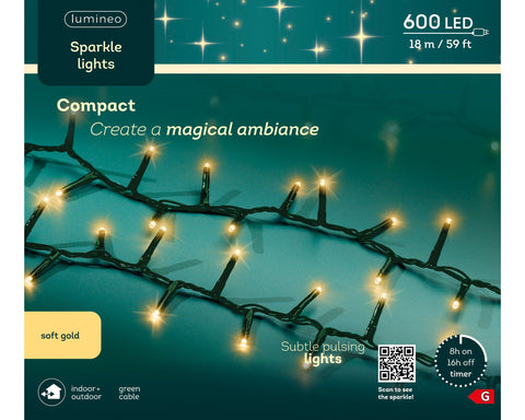 LED Lichterkette Compact Sparkle-Effekt Outdoor grün 600 softgoldene LED 1800cm