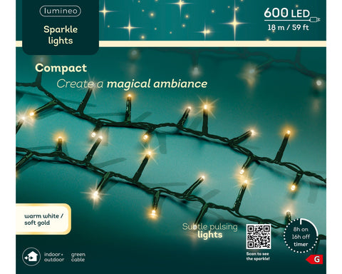 LED Lichterkette Compact Sparkle-Effekt Outdoor grün 600 warmweiße & softgoldene LED 1800cm