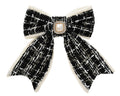 Schleife schwarz 2.5x11x14cm schwarzer und weißer tweed haarclip mit perlenmittelstück
