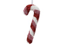 Ein festlicher rot-weißer zuckerstangenornament mit flauschiger glitzertextur 21x7,5x2,5 cm