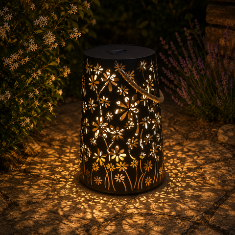 Solarlaterne "Premium" Lichterspiel XXL schwarz 38x38x58 cm