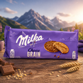 Milka choco grain schokoladenriegel 126 g verpackung in lila mit kuh- und bergmotiv