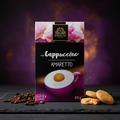 Lila und gold marmorierte kartonverpackung der bardollini cappuccino amaretto kaffeepads cappuccino amaretto 100g