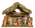 Handbemalte holzkrippe mit 8 polyfiguren 12 cm fsc mix 70 prozent und rustikalem dach in traditionellen röcken