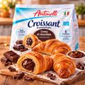 Antonelli croissants gefüllt mit schokoladencreme 225-250 g zeigt goldbraunes, blättriges gebäck mit dunkler füllung
