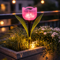 Led solar blume vistoso rosa durchscheinende tulpenförmige solarlicht mit grünen blättern und schwarzem stiel