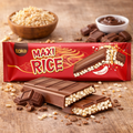 Rote verpackte tako maxi rice puffreis-tafel 190 g mit milchschokolade und gepufftem reisfüllung