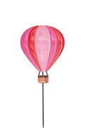 Metall gartenstecker heiluftballon 65x18 cm rosa mit pink und roten streifen und geflochtenem korb