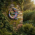 Vibranter metall-gecko wandaufhänger 30x30cm mit mehrfarbigen floralen und geometrischen mustern