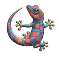 Vibranter metall-gecko wandaufhänger 30x30cm mit mehrfarbigen floral- und geometrischen mustern