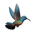 Wanddeko metall kolibri 39,5x39cm mit lebendiger irisierender metalloptik in blau, grün und orange mit detaillierten federmustern