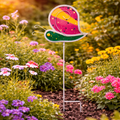 Bunter glas gartenstecker schnecke 60cm aus bemaltem metall mit rosa und gelbem gepunktetem schneckenhaus