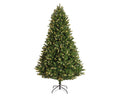 Grüner bromont tanne künstlicher weihnachtsbaum mit warmweißen led-lichtern und schwarzem metallständer für innenräume