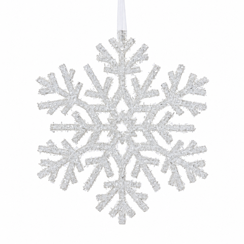 Schneeflocke holz winterweiß silberne glitzernde schneeflockenornament mit texturierter oberfläche und sechs symmetrischen armen