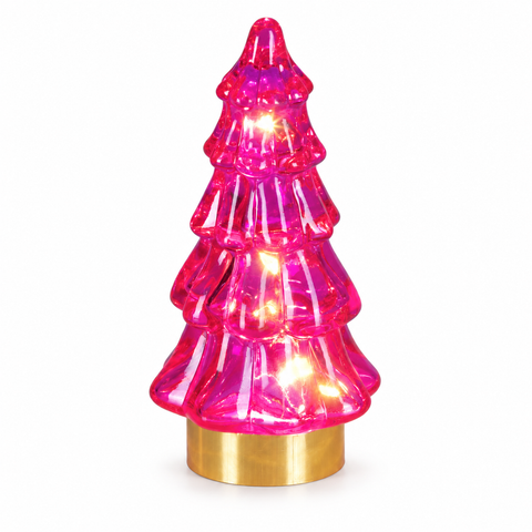 LED Baum Glas pink warmweiße LED 6x12.8cm