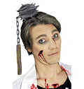 Harreif mit morgenstern spiked kopfschmuck in dunkelgrau mit kettenglied und holzgriff für zombie kostüm