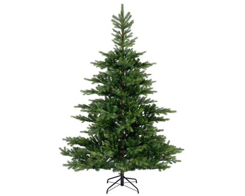 Grandis tanne künstlicher weihnachtsbaum mit dichten dunkelgrünen nadeln und stabilem schwarzem metallständer