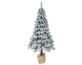Flocked künstlicher weihnachtsbaum tora kiefer mit dichten texturierten zweigen und braunem stamm in beigem papier