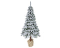 Flockierter künstlicher weihnachtsbaum tora kiefer mit braunem stamm und beigepapierumwickelter basis