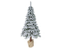 Flockierter künstlicher weihnachtsbaum tora kiefer mit braunem stamm und beigefarbener papierummantelter basis