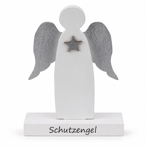 Holzschutzengel auf Sockel 2s weiß/silber 10x4x14cm